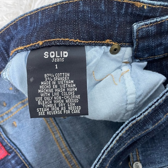 SOLID JEANS True Y2K Vintage Mid Rise Flare Stretch Denim Jeans Embroidered 1 - Picture 10 of 13